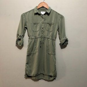 Old Navy Girls Size Large Long Sleeve Cinch Waist Casual Dress Olive